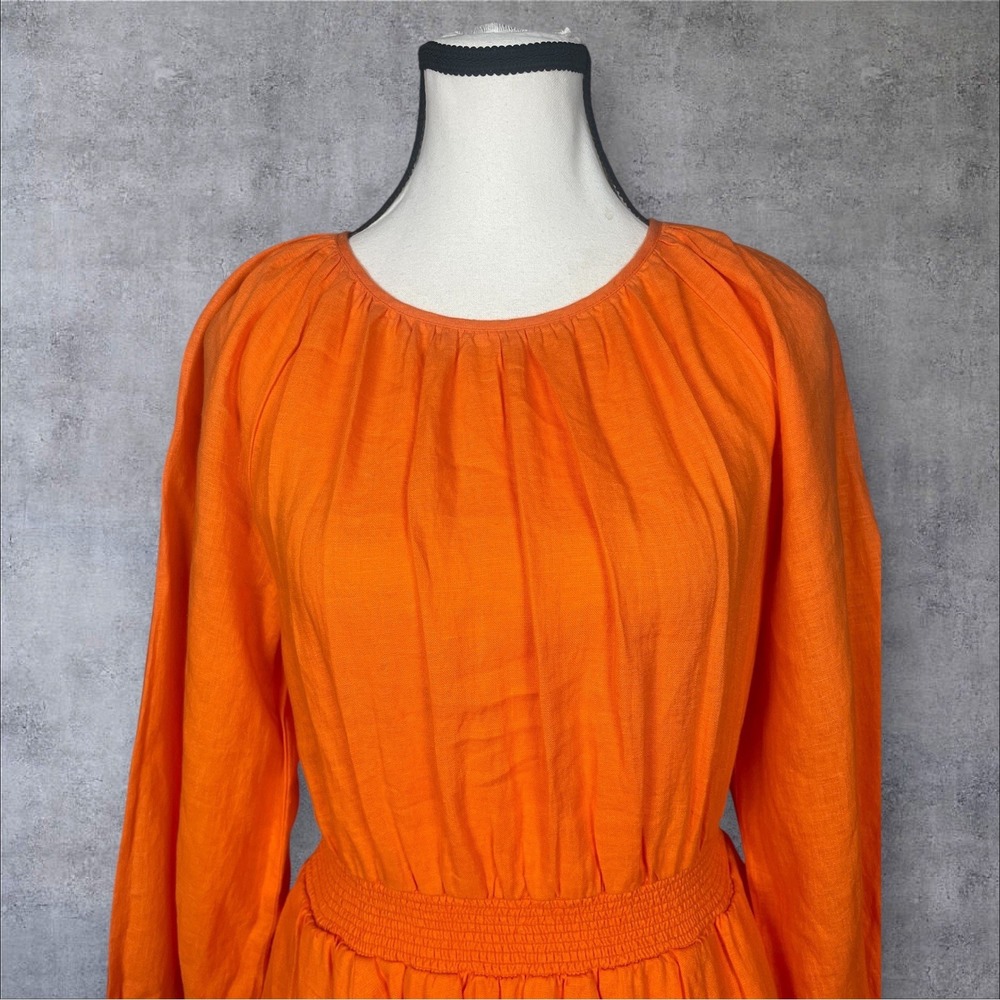 J. Crew NWT Palermo Smocked Waist Linen Orange Mini Dress Womens S Minimalist - Picture 2 of 9